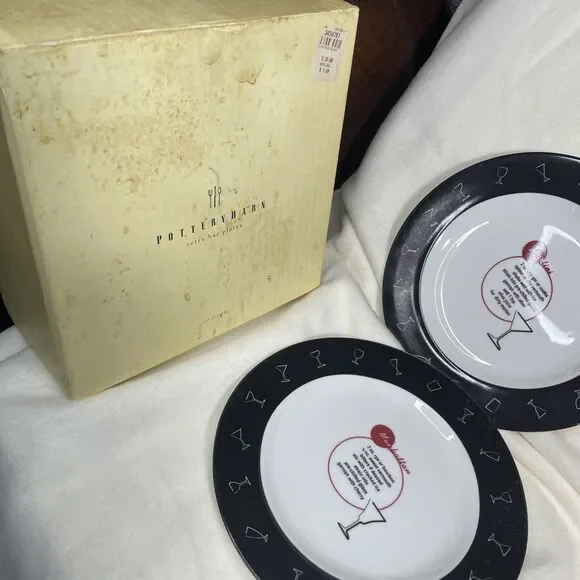 4-Pottery Barn "RETRO BAR" 8.25" Salad Plates Drink Recipes - Picture 3 of 4